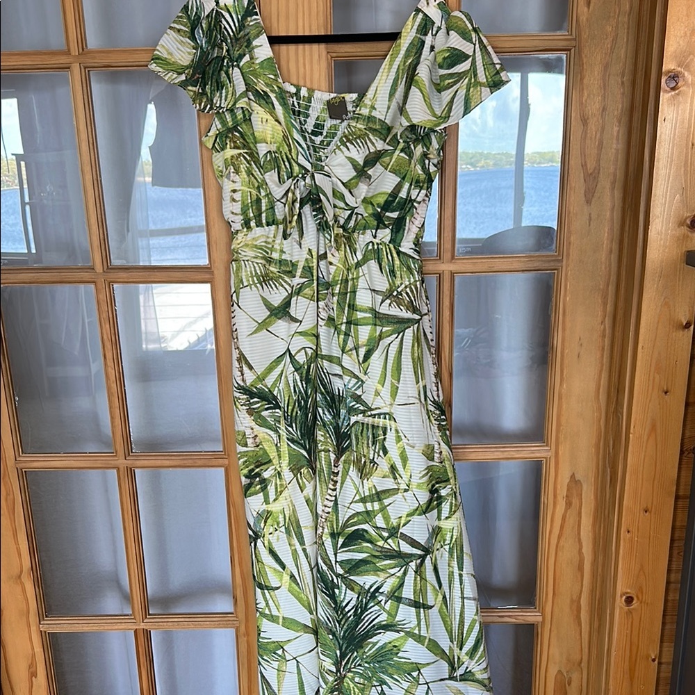 Taylor Tropical Green Leaf Print Dress